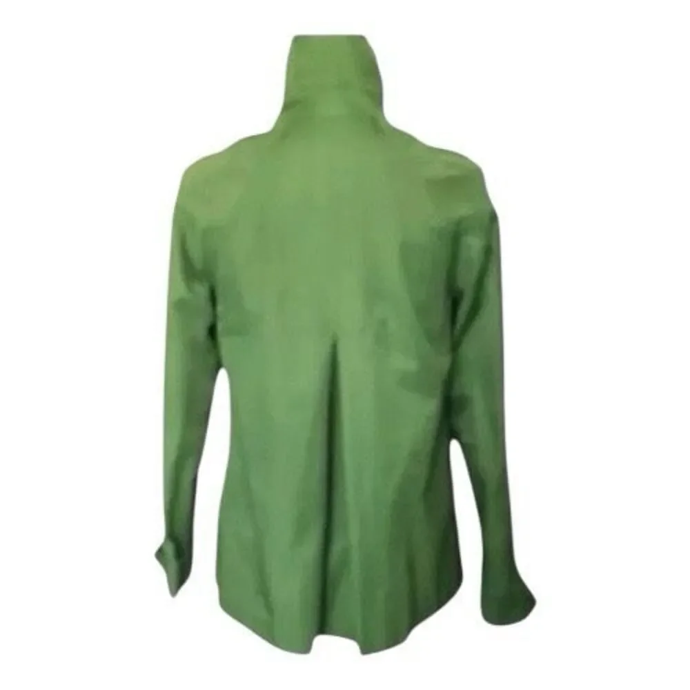 Gallery Petite Rain Trench Coat Size Small Petite Green Cotton Blend Button Up